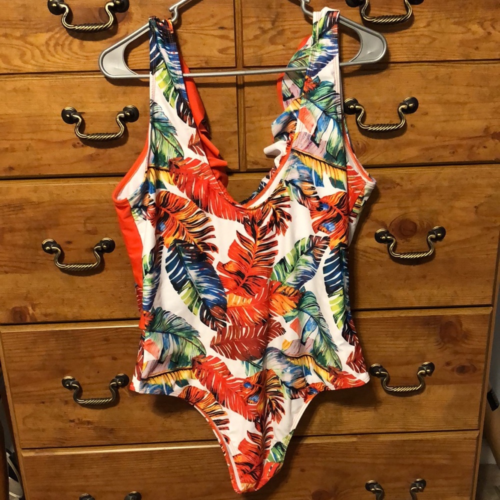 New without tags faux wrap one piece swimsuit floral palm print. Size 14 - Picture 2 of 2